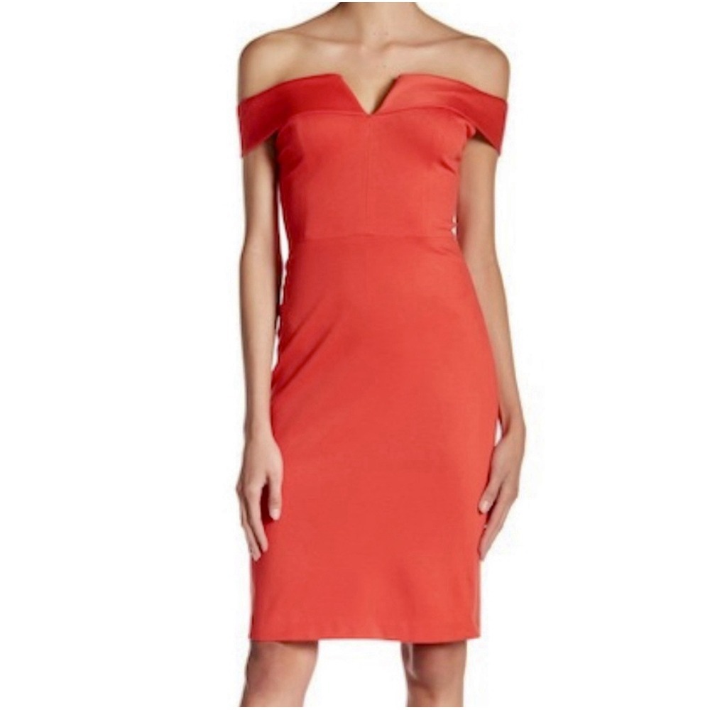 Alice + Olivia Off The Shoulder Dress Sienna Midi Sheath Cocktail‎ Party Sz 2